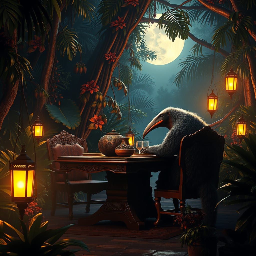 Giant Anteater in Moonlit Clearing, Fantastical Realism