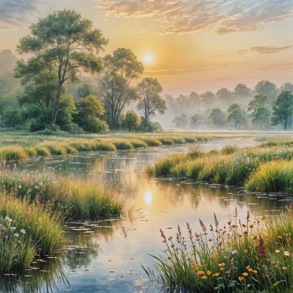 Sunrise Meadow: A Watercolor Dreamscape
