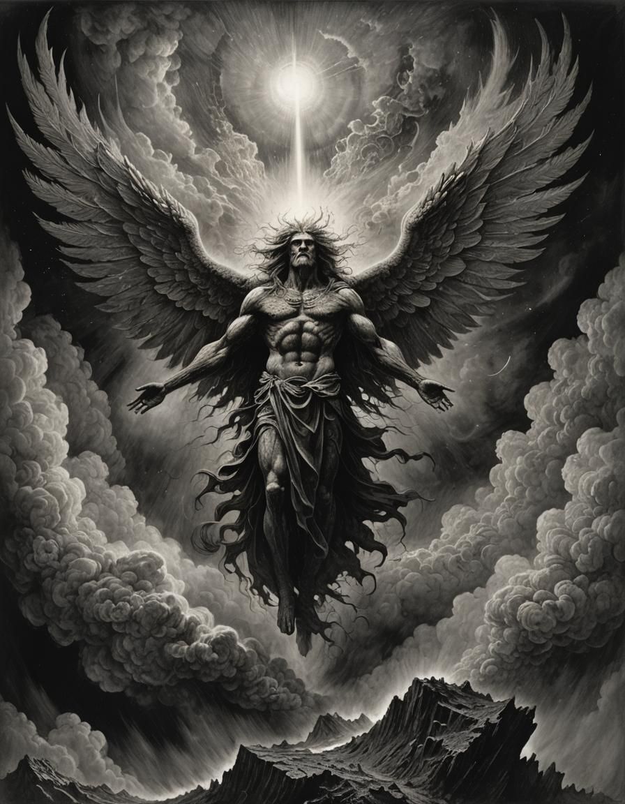 Celestial God Rising with Dark Aurora Wings