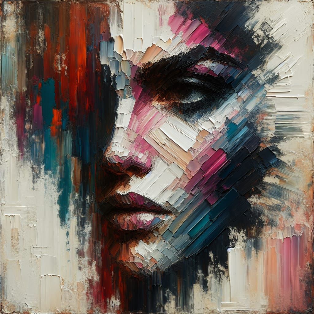 Abstract Portrait of a Woman's Face in Expressive Brushstrok...