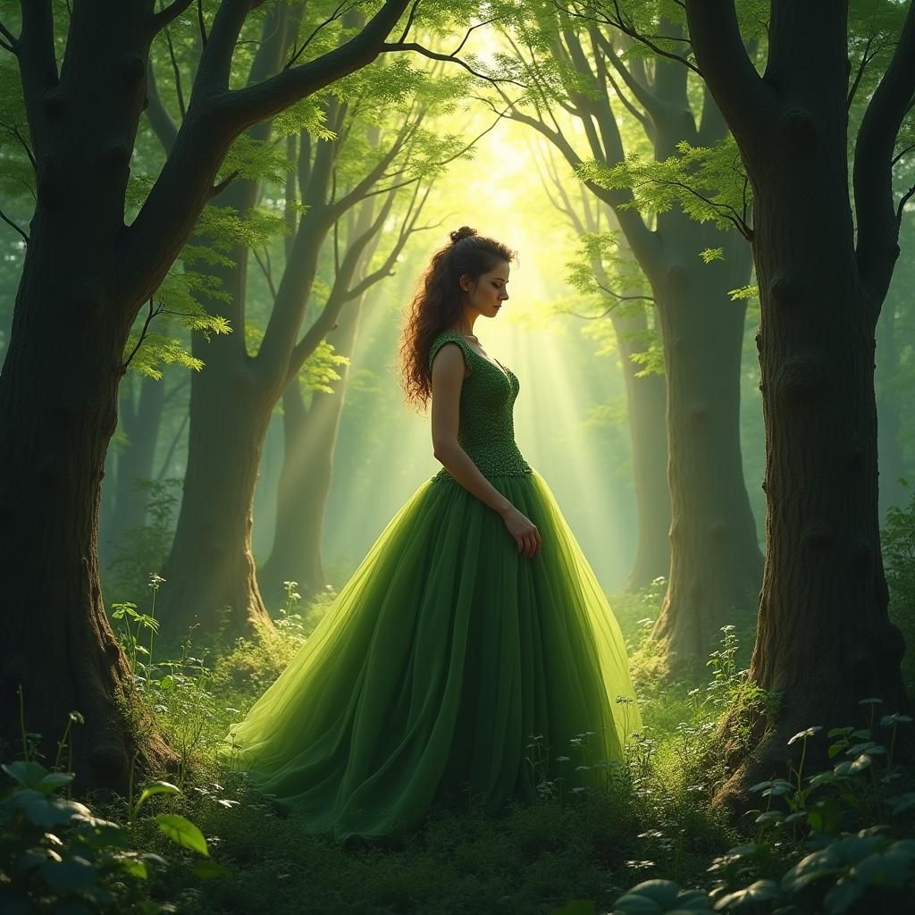 Redhead in Enchanted Forest Sunlight