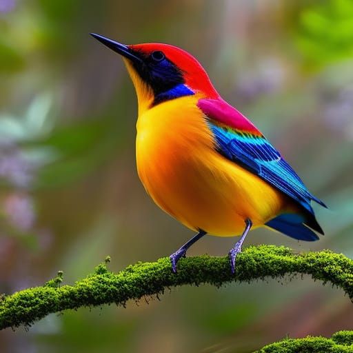 Fantasy Birds in Rainy Forest: Hyperrealistic Graffiti Art