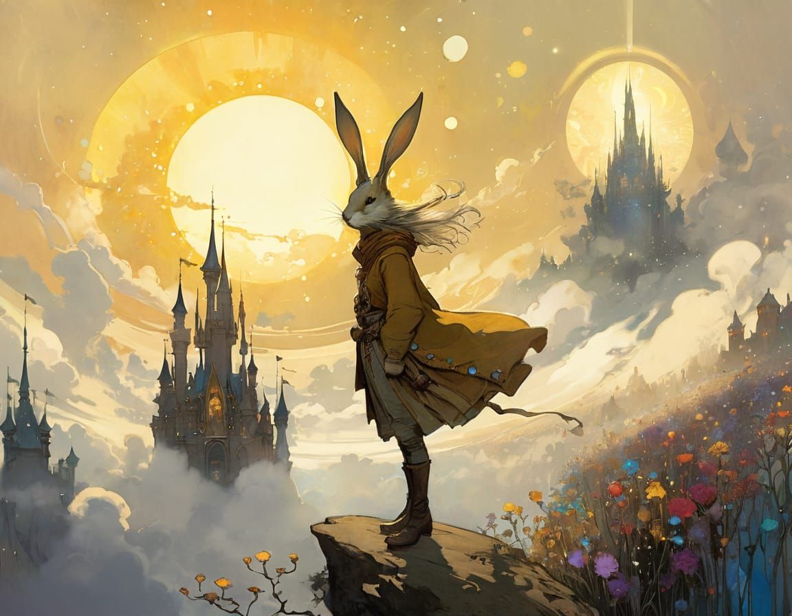 Enchanting Castle in Ethereal Realm with Golden Stardust