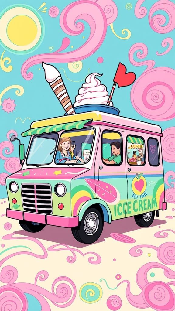 Playful Ice Cream Truck in Vibrant Pop Surrealism