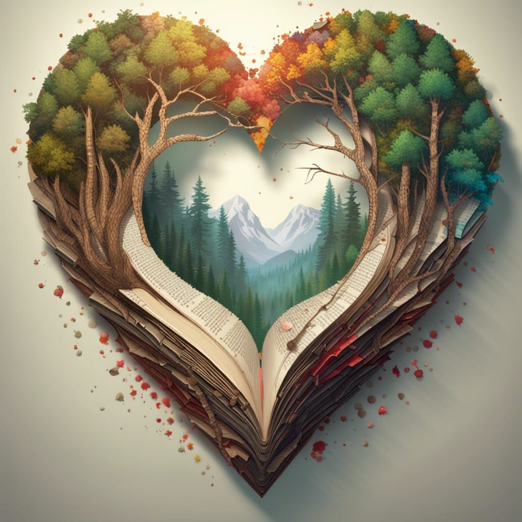 Heart of Pages: Forest Portal in Digital Art