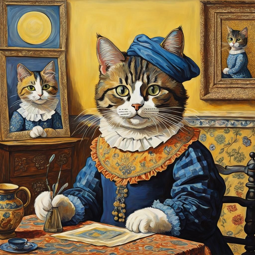 Cats Reimagined in Vermeer's Style
