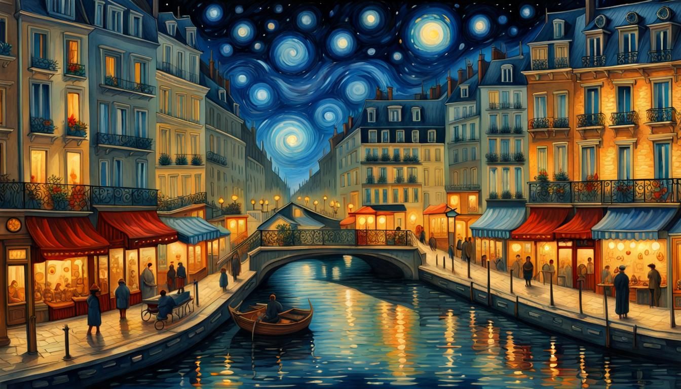 Paris Lights at Midnight: Detailed Digital Painting