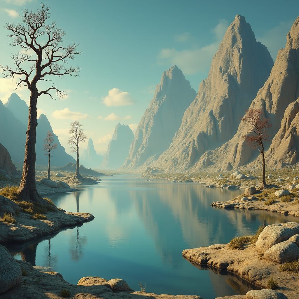 Dreamlike Surrealist Landscape in Salvador Dali Style