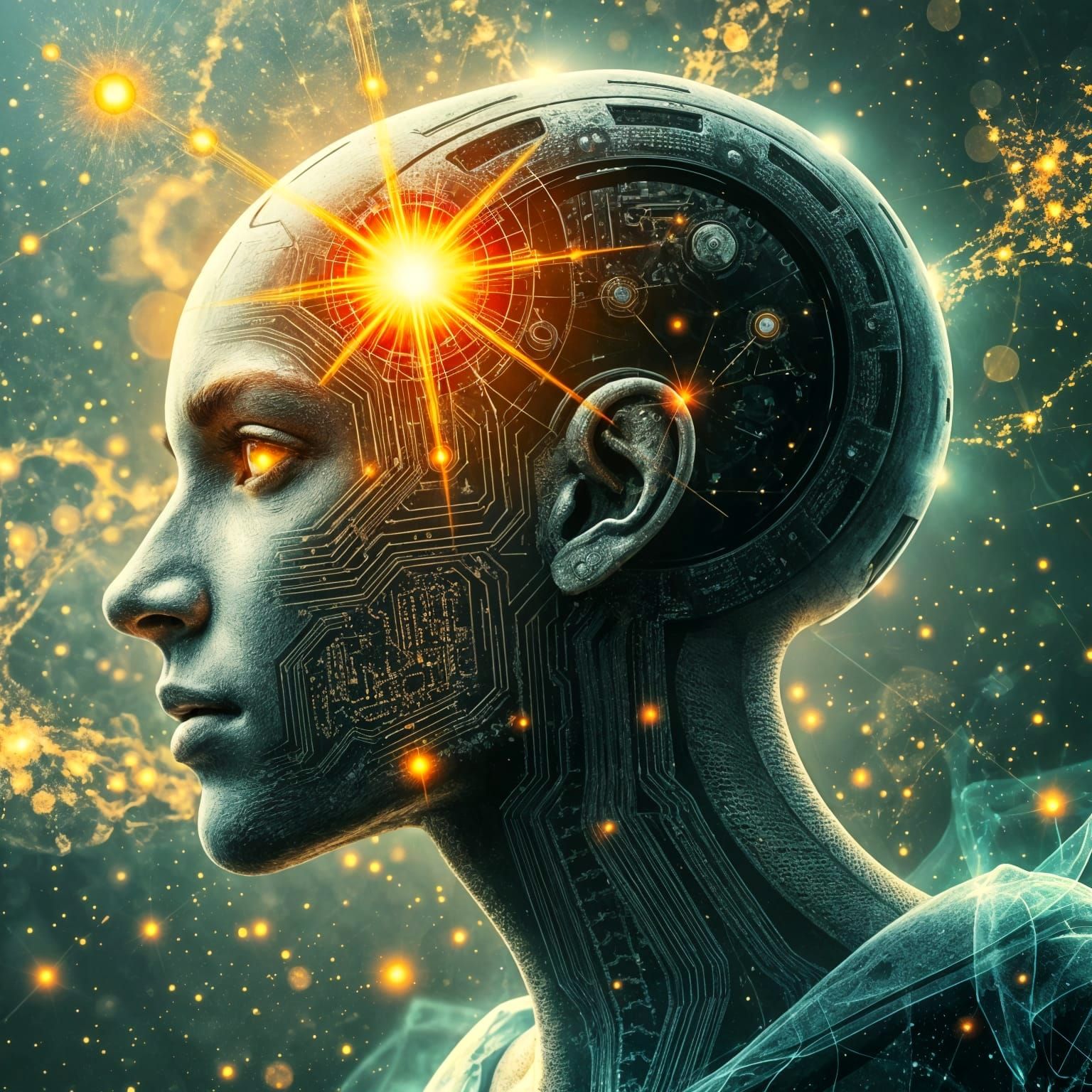 AI Circuitry vs Astral Man Abstract Art