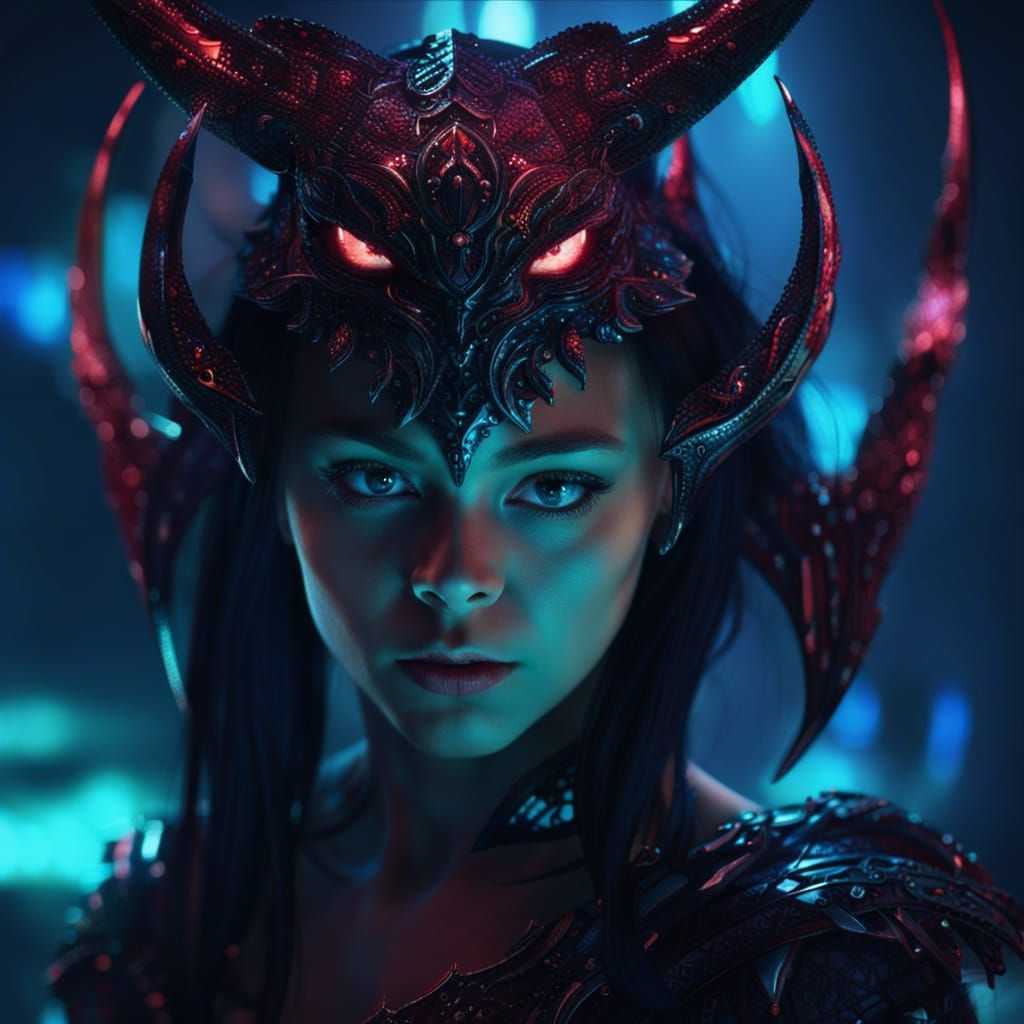 Menacing Cyber Demon with Swarovski Crystals