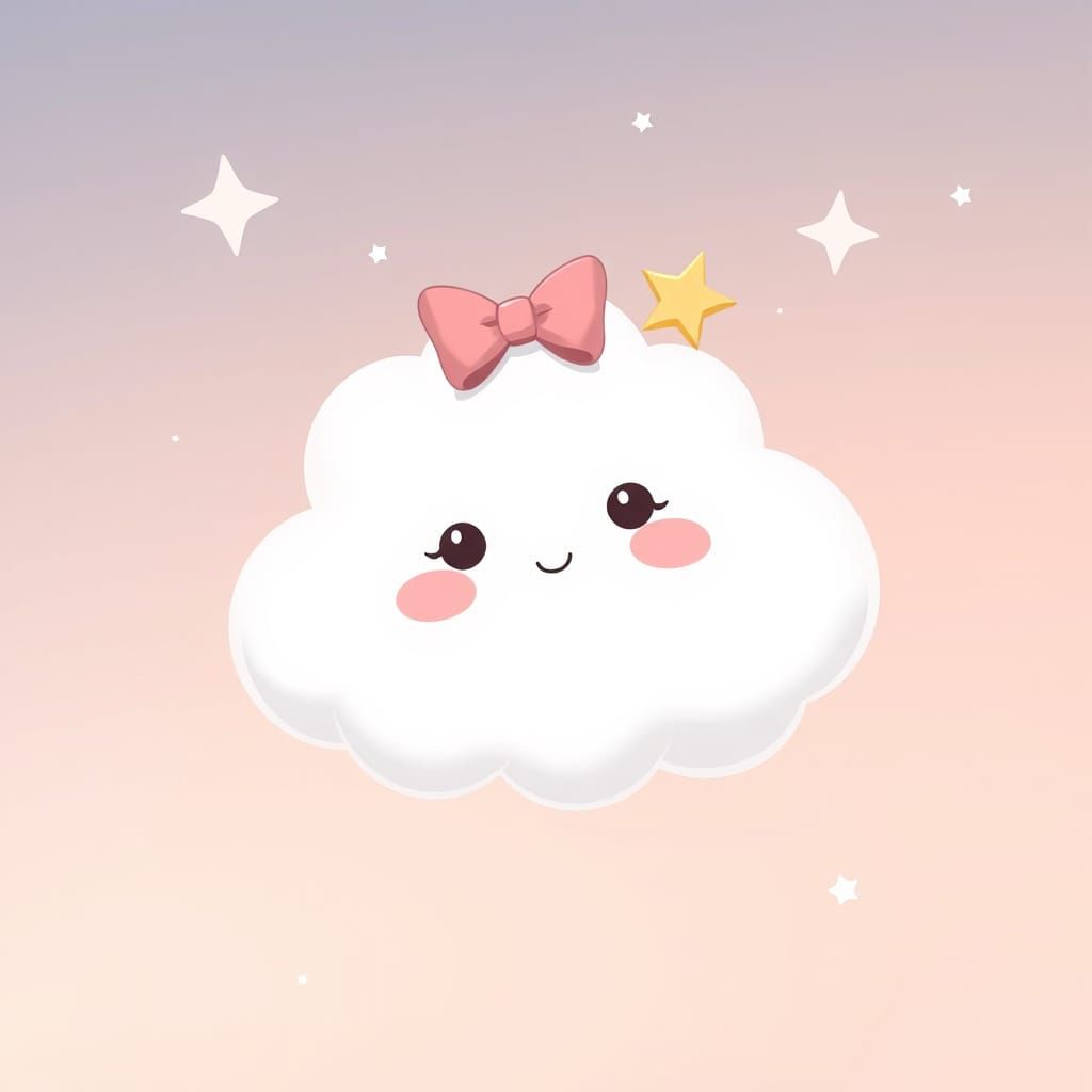 Kawaii Cloud Character in Pastel Sky, Ghibli Style