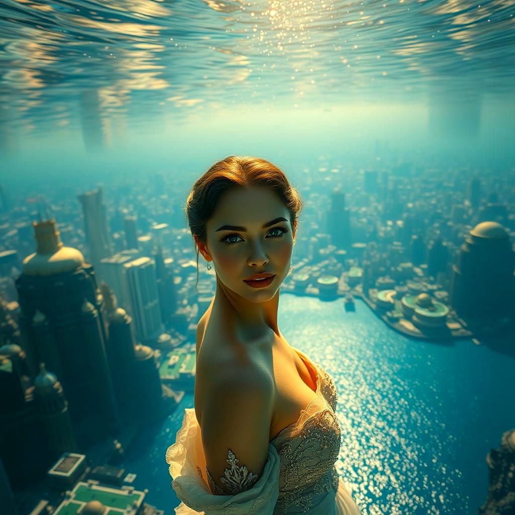 Underwater City Oasis in Soft Golden Light