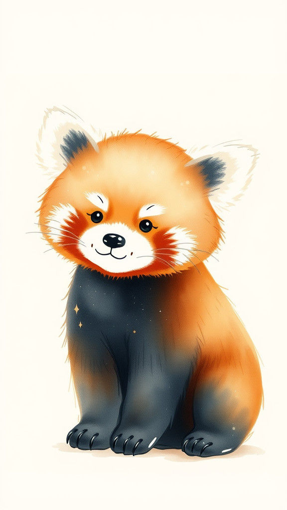 Watercolor Red Panda in Children's Book Style