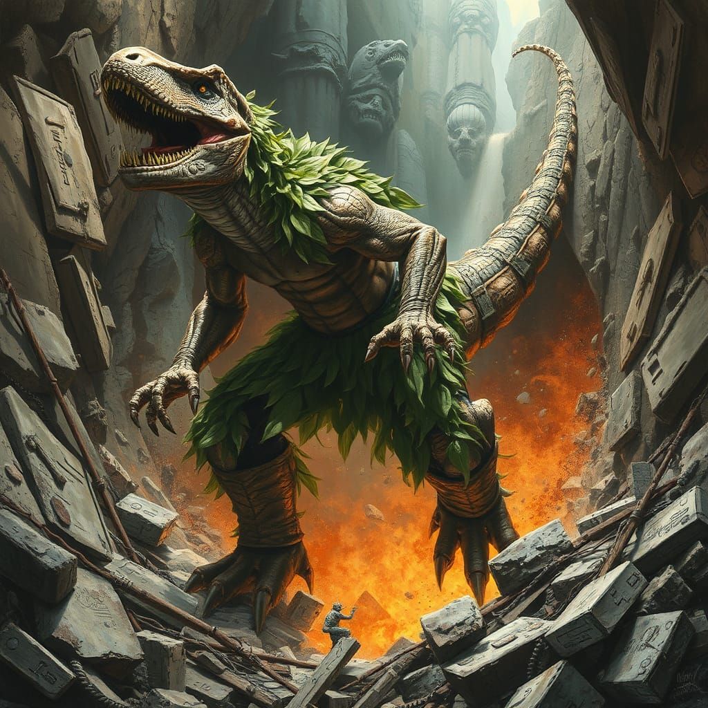 Dinosaur Hybrid Superhero Emerges, Airbrush Art Style