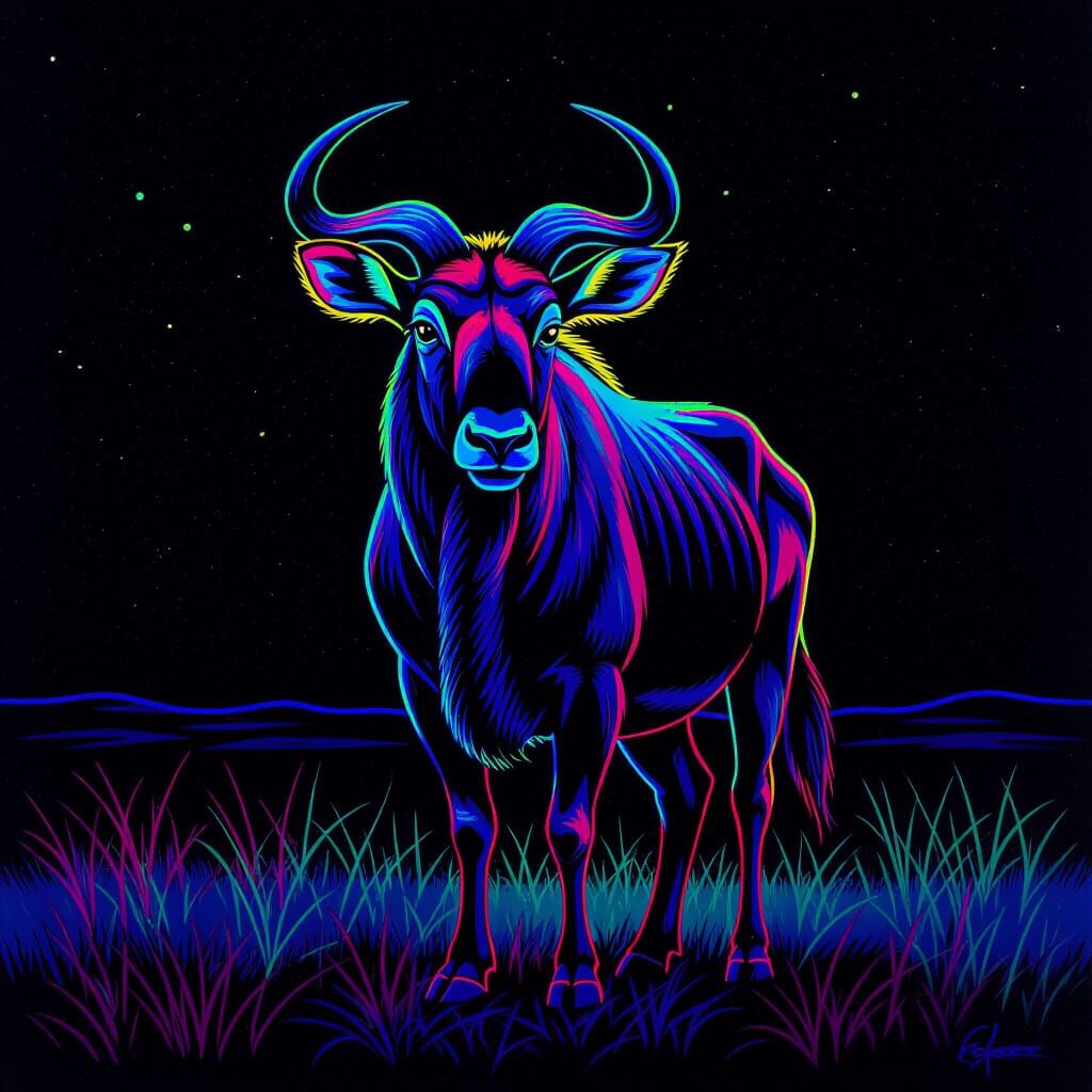Fluorescent Gnu on the Plains: Black Light Painting
