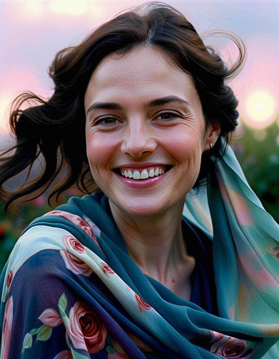 Chiaroscuro Oil Painting of Woman in Rose Garden