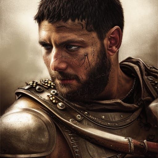 Roman Gladiator Portrait After Battle Detailed Painting