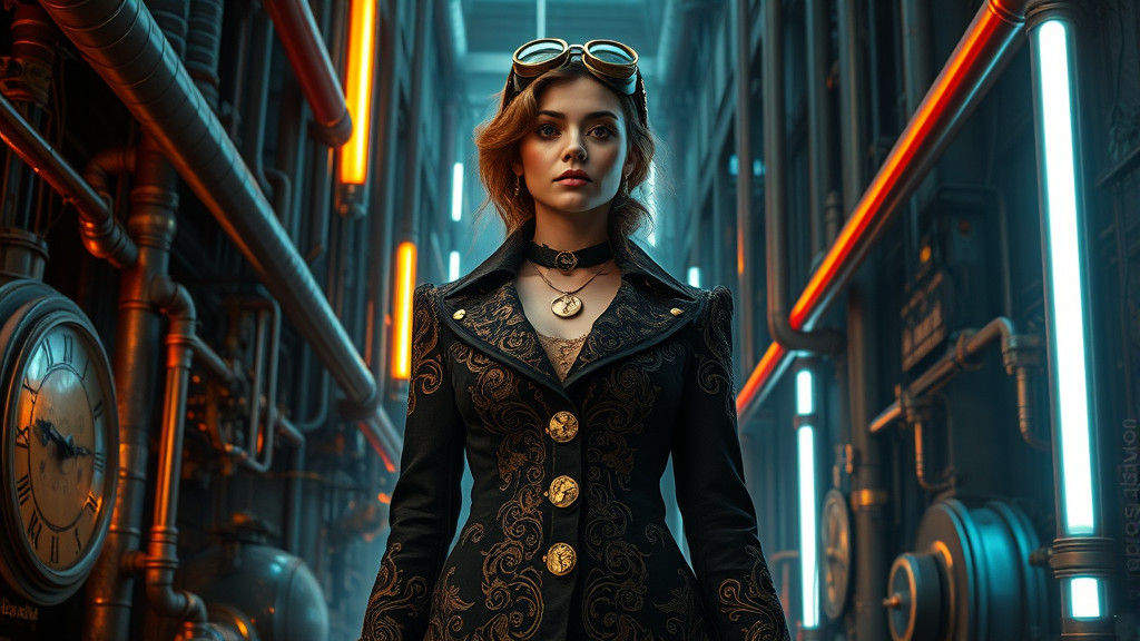 Steampunk Woman in Cybernetic Victorian Setting