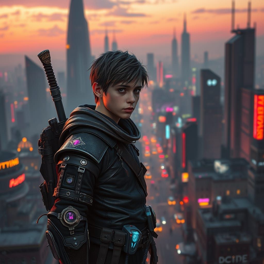 Skyrim Cyberpunk Adventurer Exploring Futuristic Cityscape