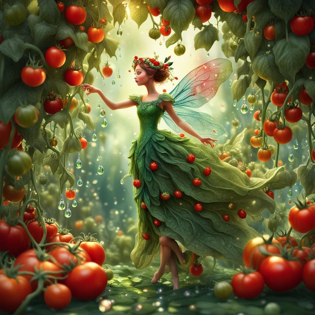 Tomato Fairy Dances in Whimsical Garden
