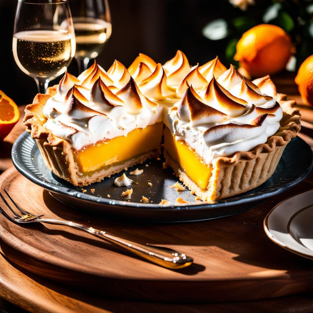 Lemon Meringue Pie with Champagne and Roses