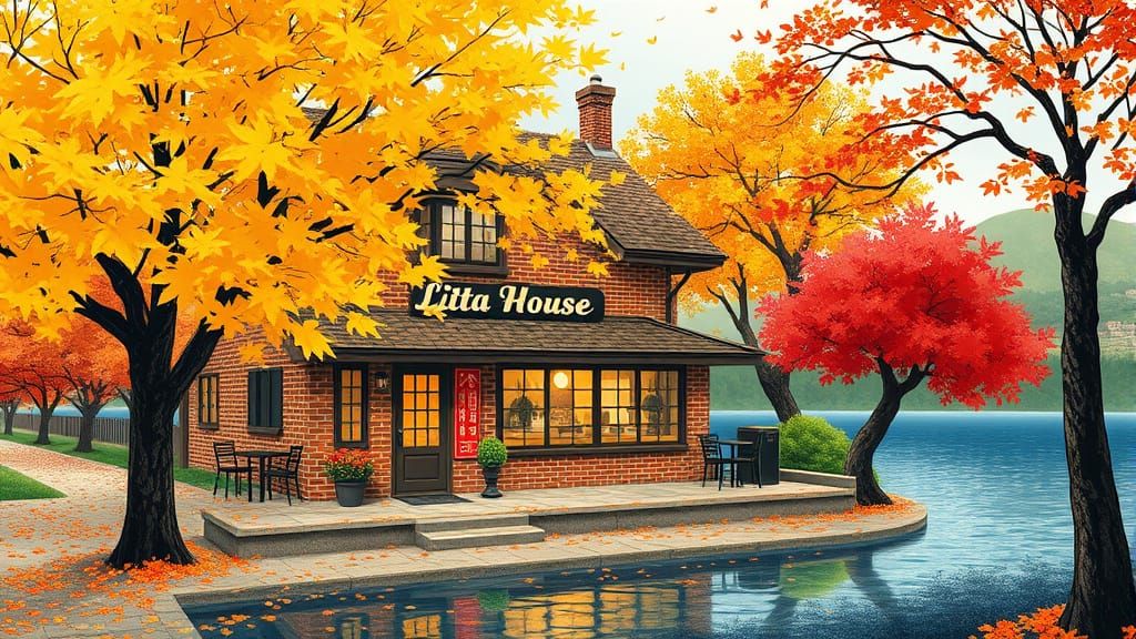 Autumn Scene in Traditional Sumi-E Style