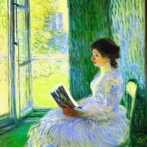 Woman Reading by Window in Impressionist Style