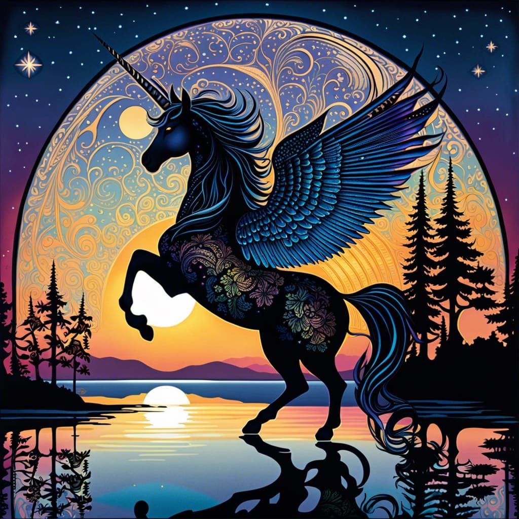 Winged Unicorn at Heaven's Gate: Fantasy Concept Art