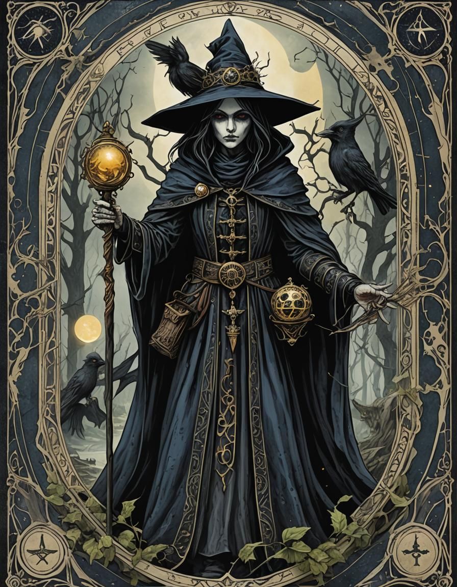Gothic Tarot Card Illustration of The Mage