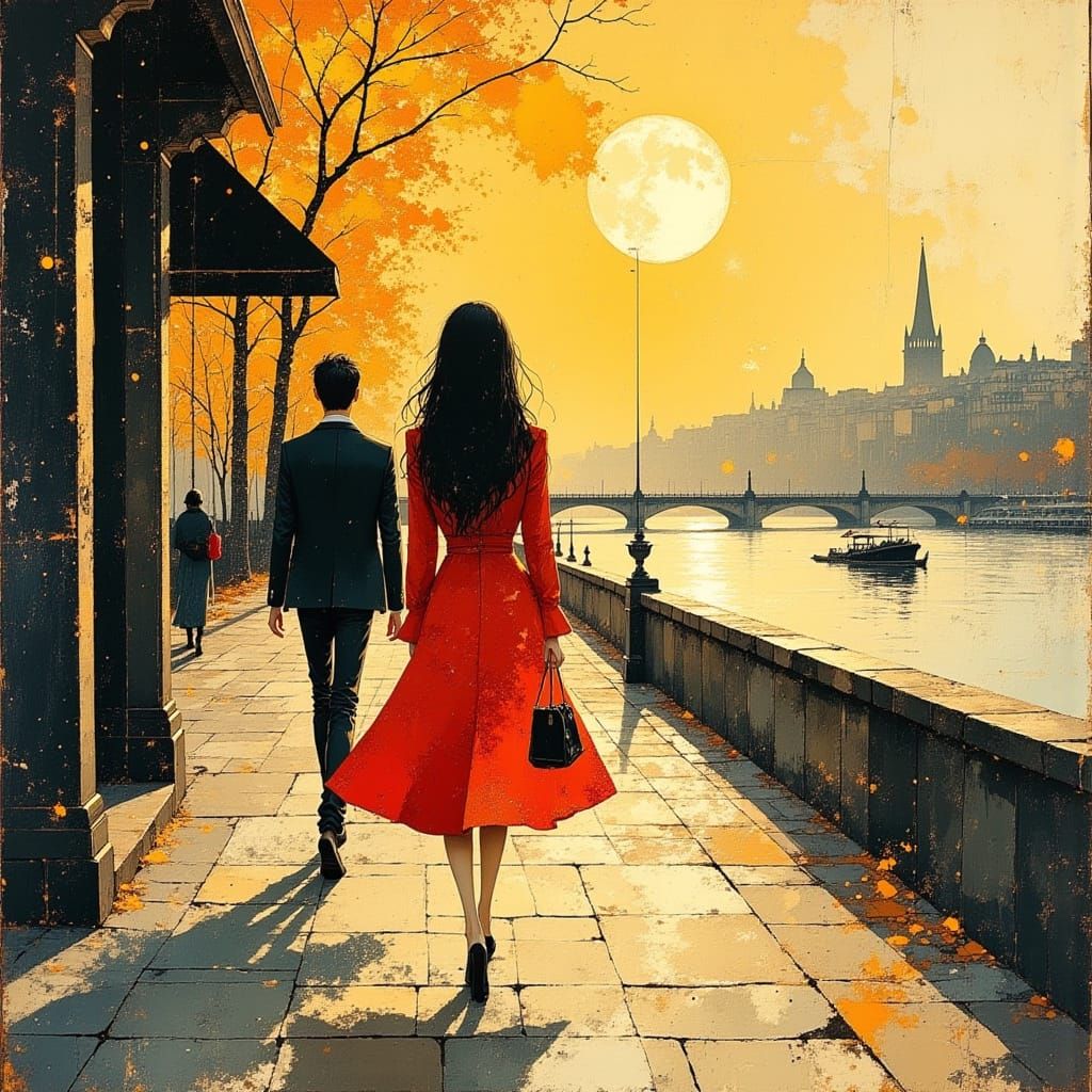 Stick Figure Man & Girl on Parisian Street