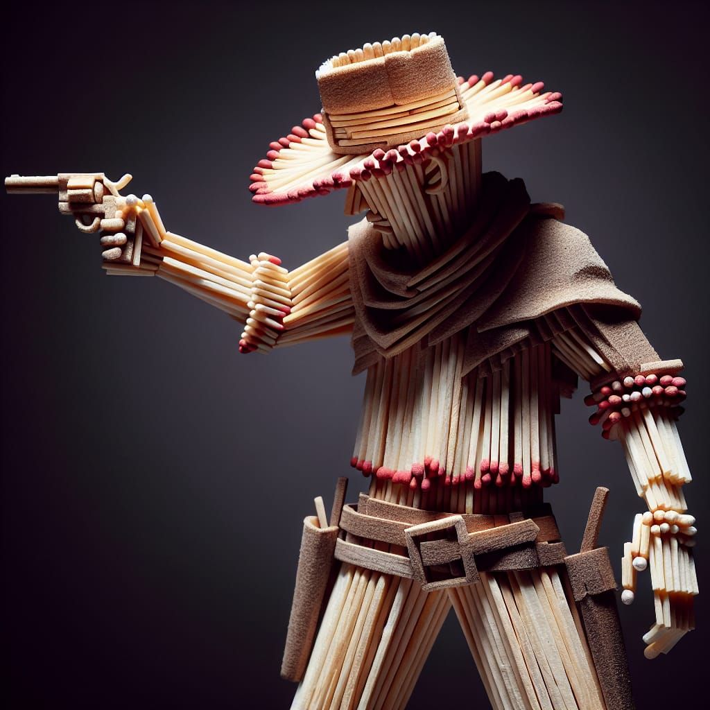 Matchstick Cowboy Sculpture in Western Style