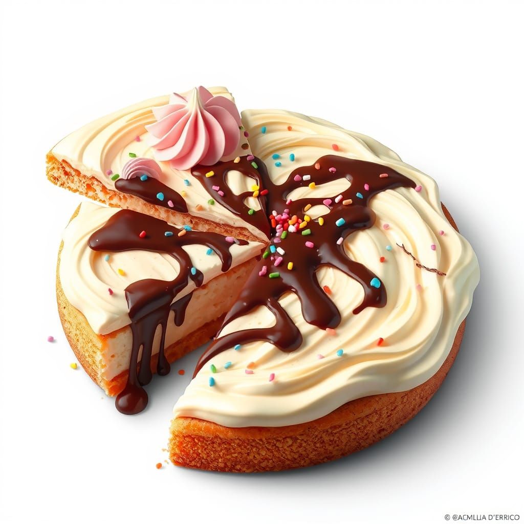 Decadent Cake Pizza in Vibrant Pop Art Style