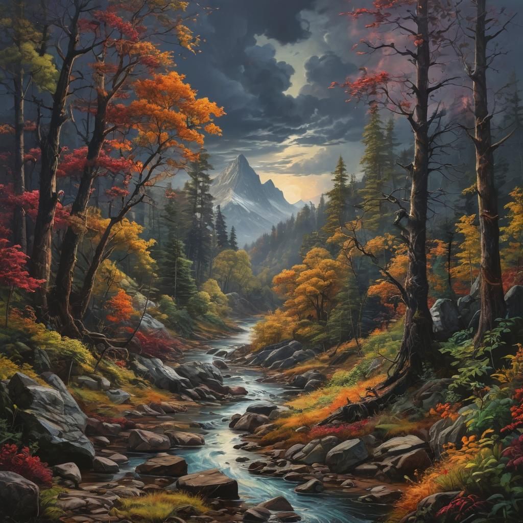 Epic Landscape Oil Painting: Dramatic and Detailed