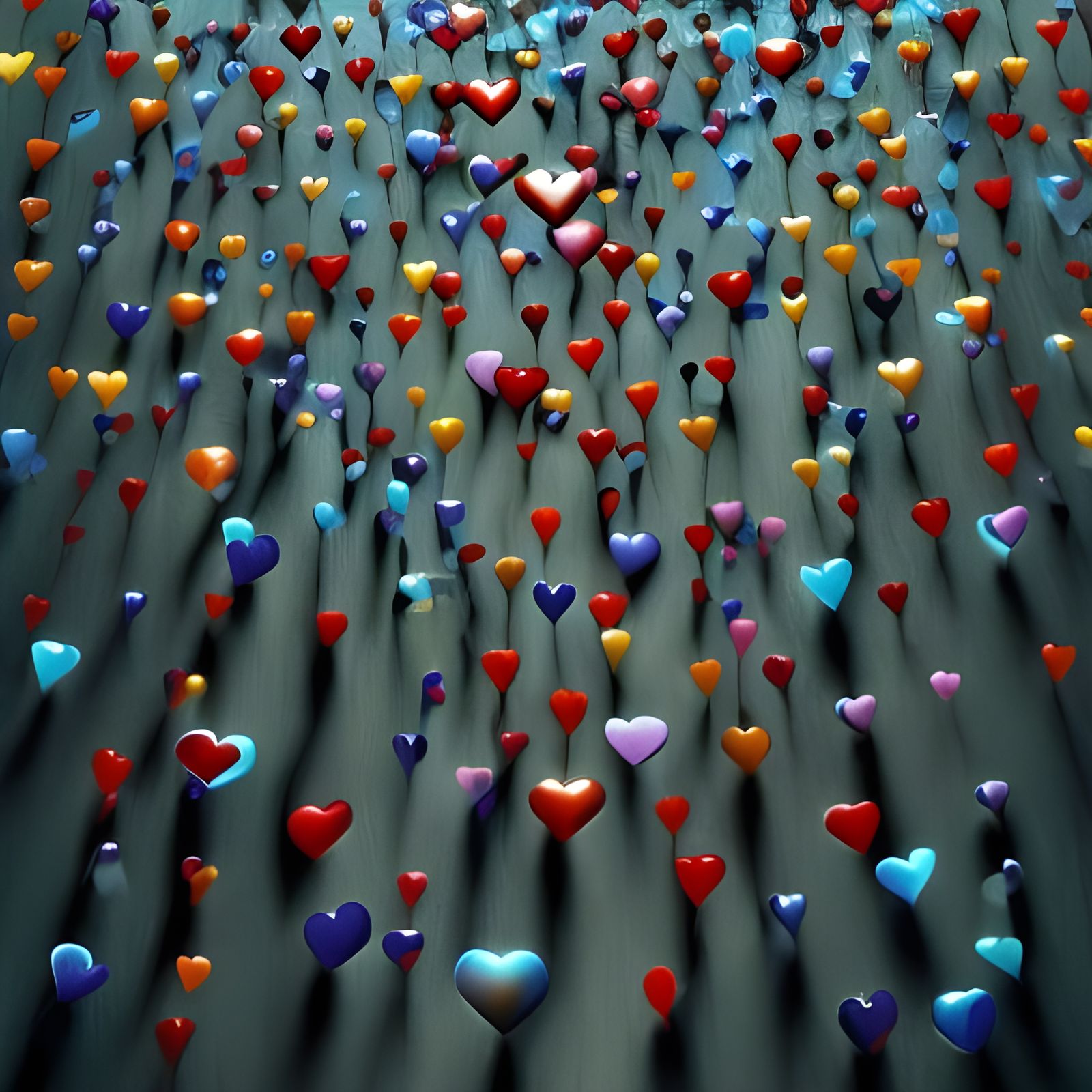 Surreal Crystal Hearts in a Strange Scene