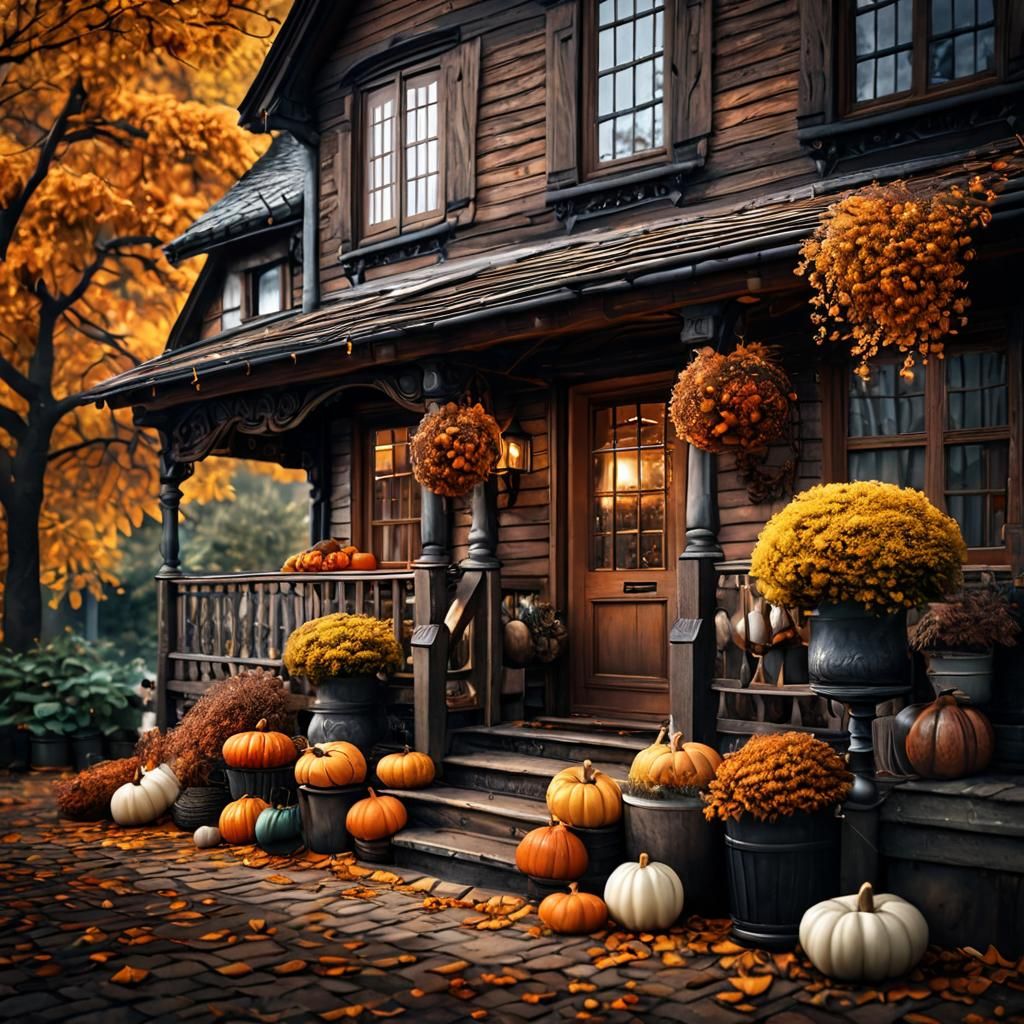 Autumn Cozy Home in Hyperrealistic Style
