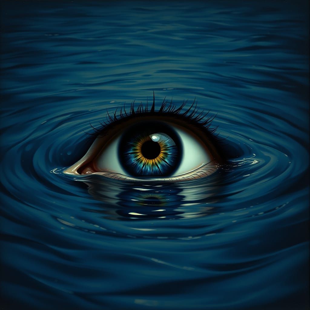 A Lone Eye Gazing Upward in a Sea of Distorted Water