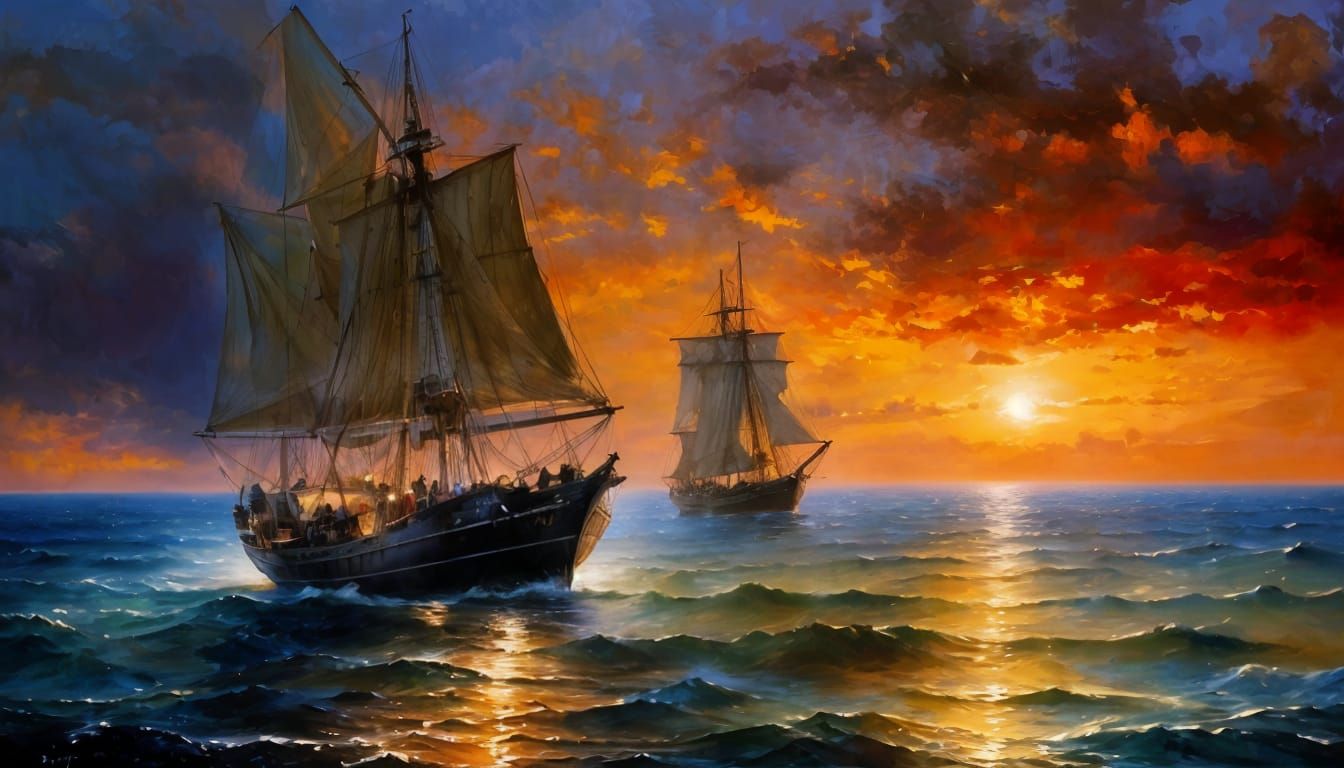 Magical Ship Reflects Sailor's Stories in Sunset
