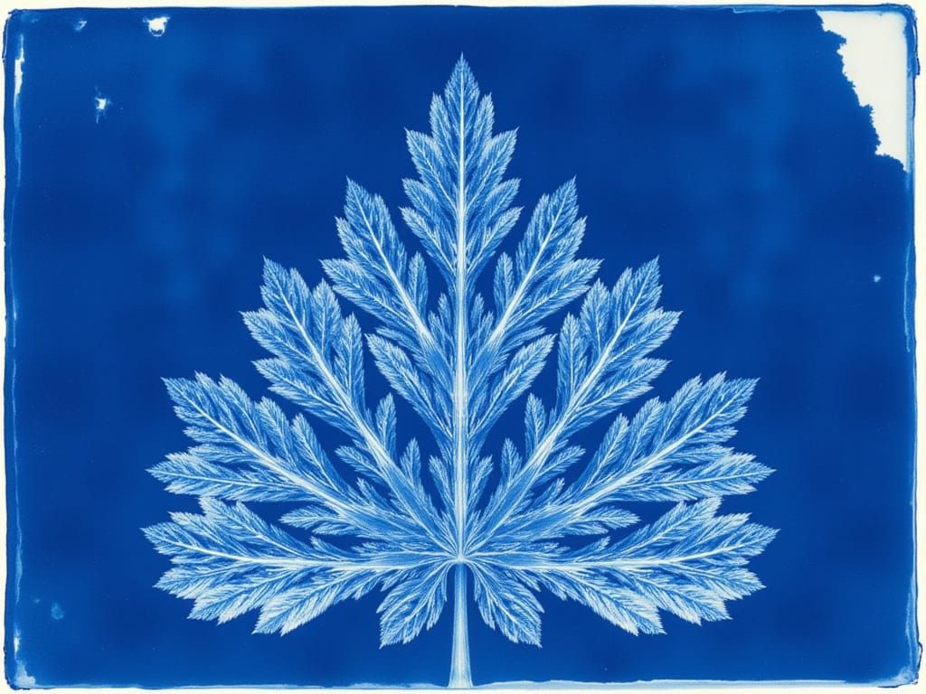 Intricate Cyanotype Fractal Pattern Design