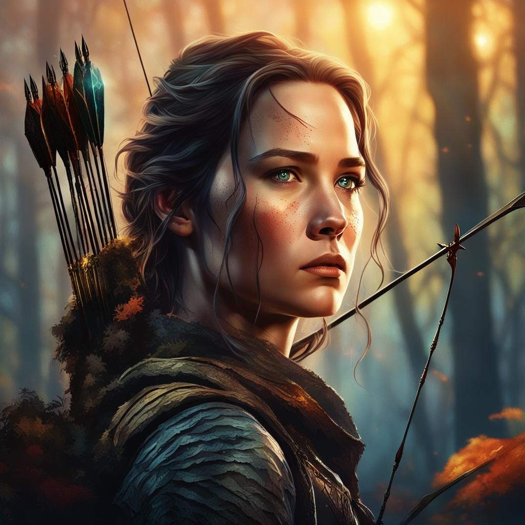 Katniss Everdeen Portrait in Misty Forest