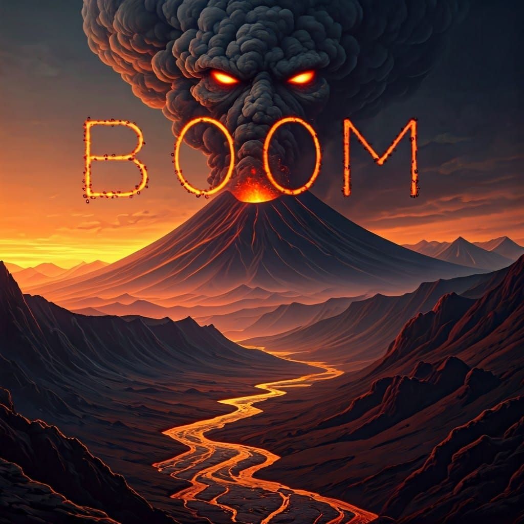 Volcanic Eruption with Fiery Demonic Face