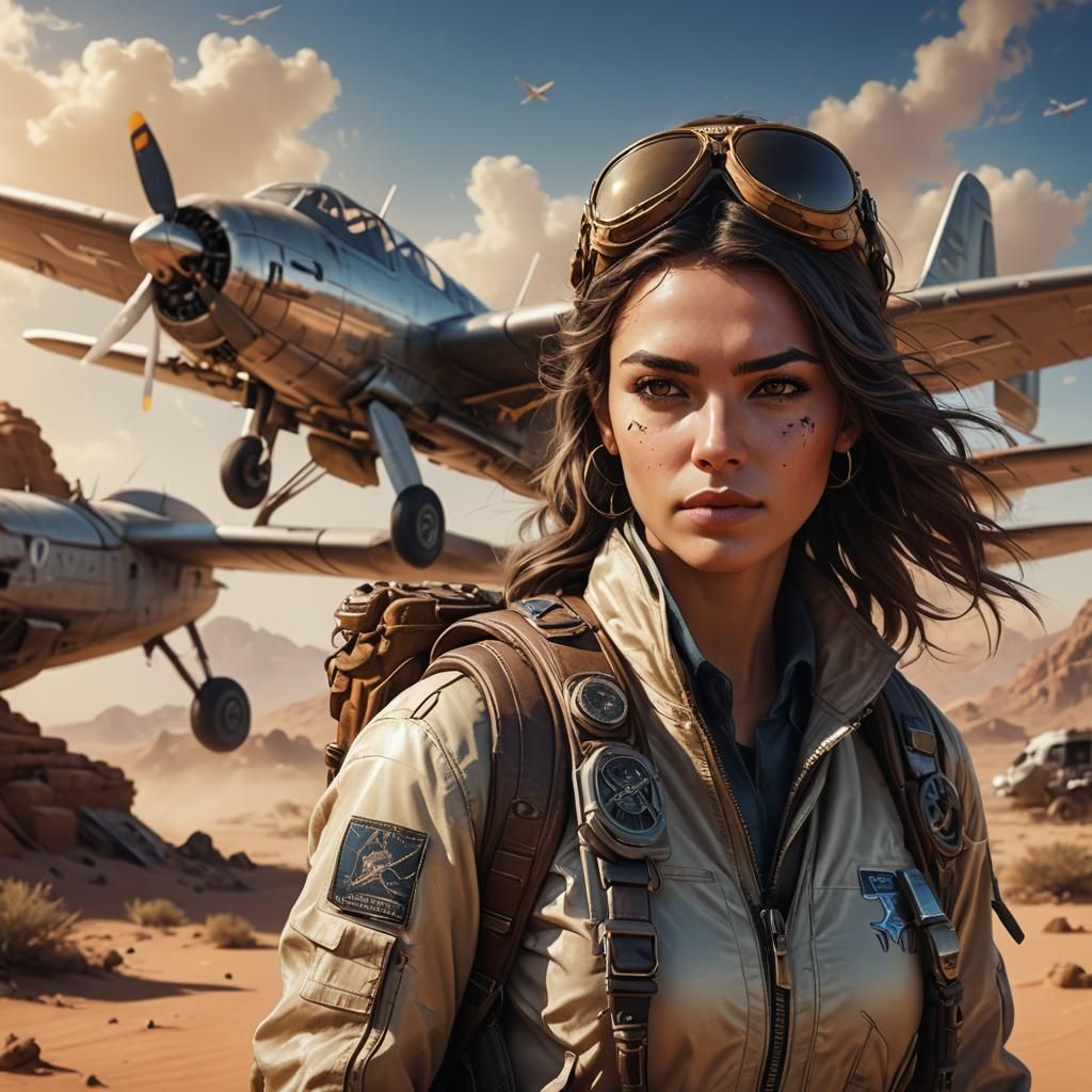 Aviator Girl Portrait in Desert Environment