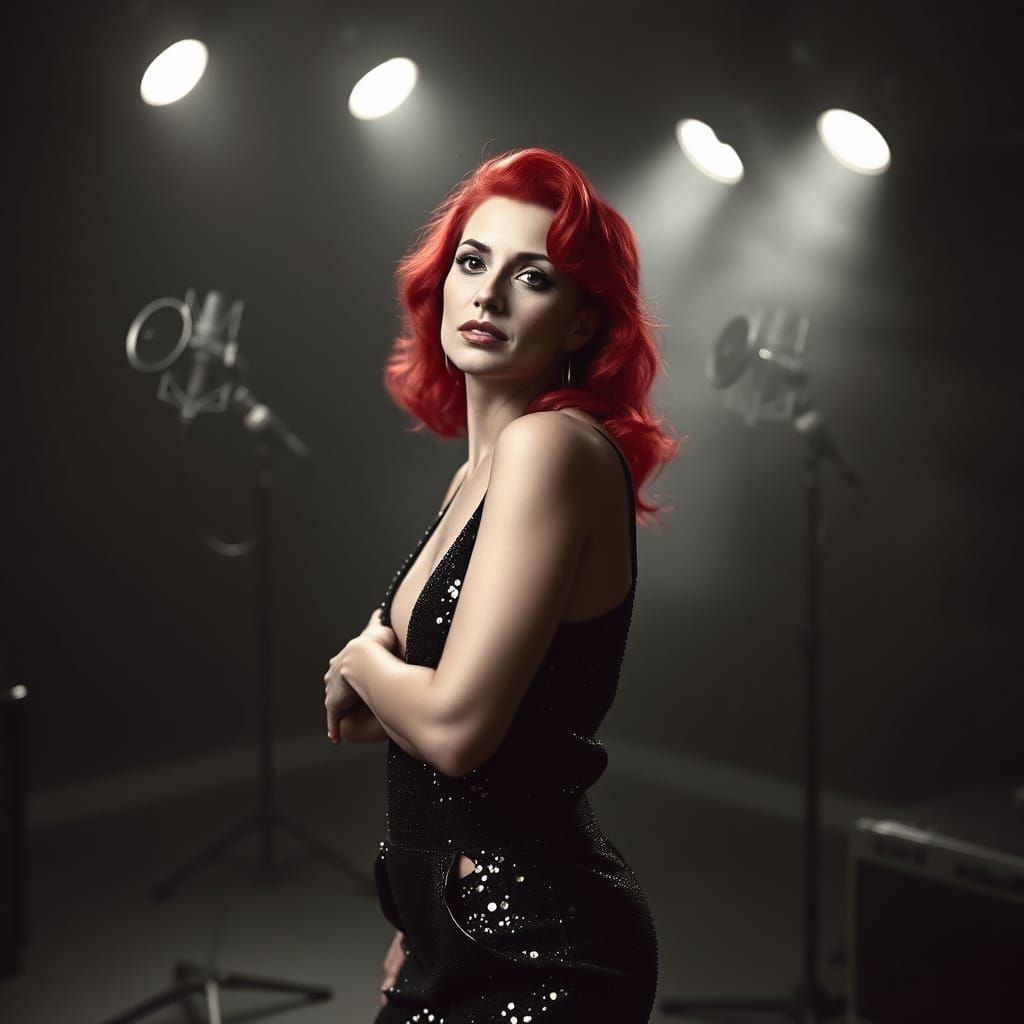 Glamorous Trans Woman in Recording Studio, Leibovitz Style