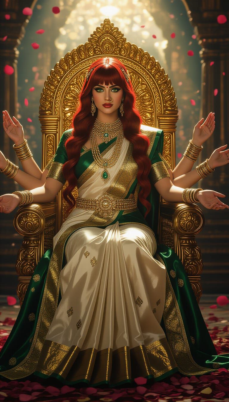 Majestic Indian Goddess on Golden Throne