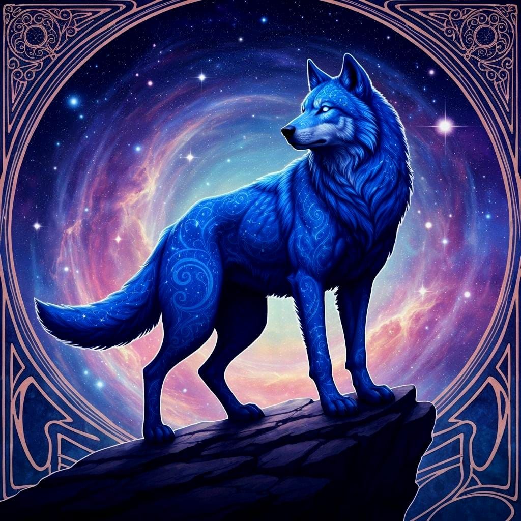 Majestic Wolf Portrait in Art Nouveau Style