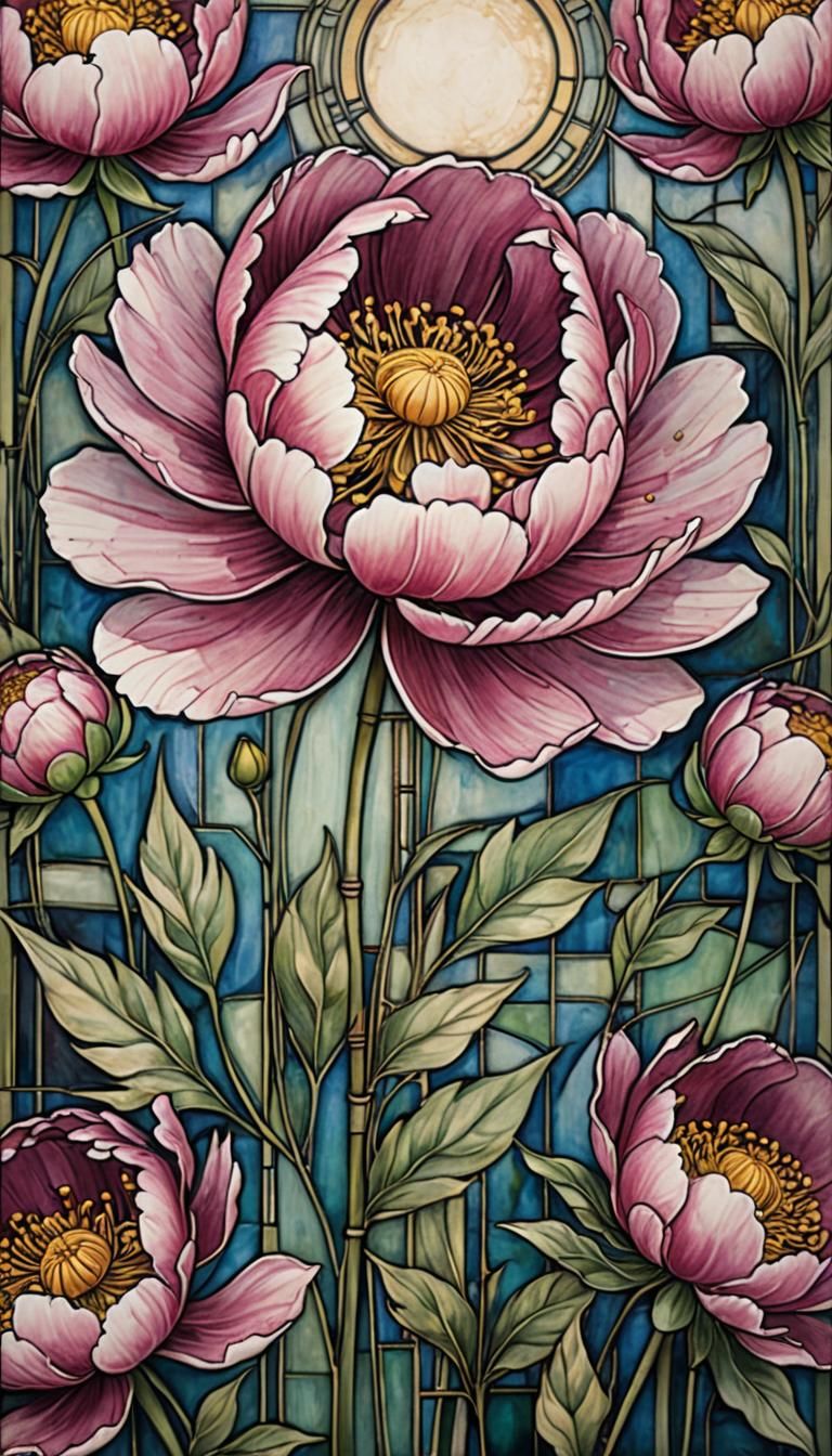 Peony in Style of Margaret Macdonald Mackintosh