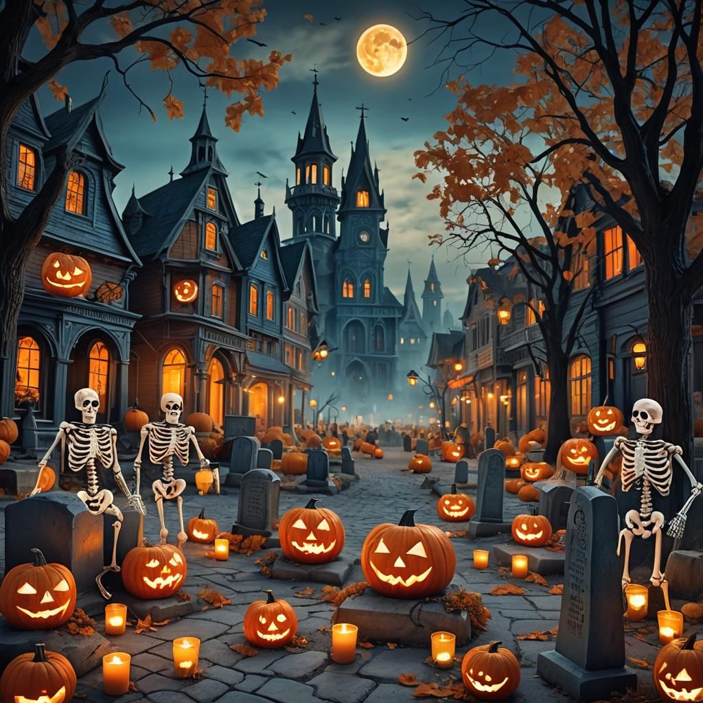 Fantastical Halloween Scene in Matte Painting Style