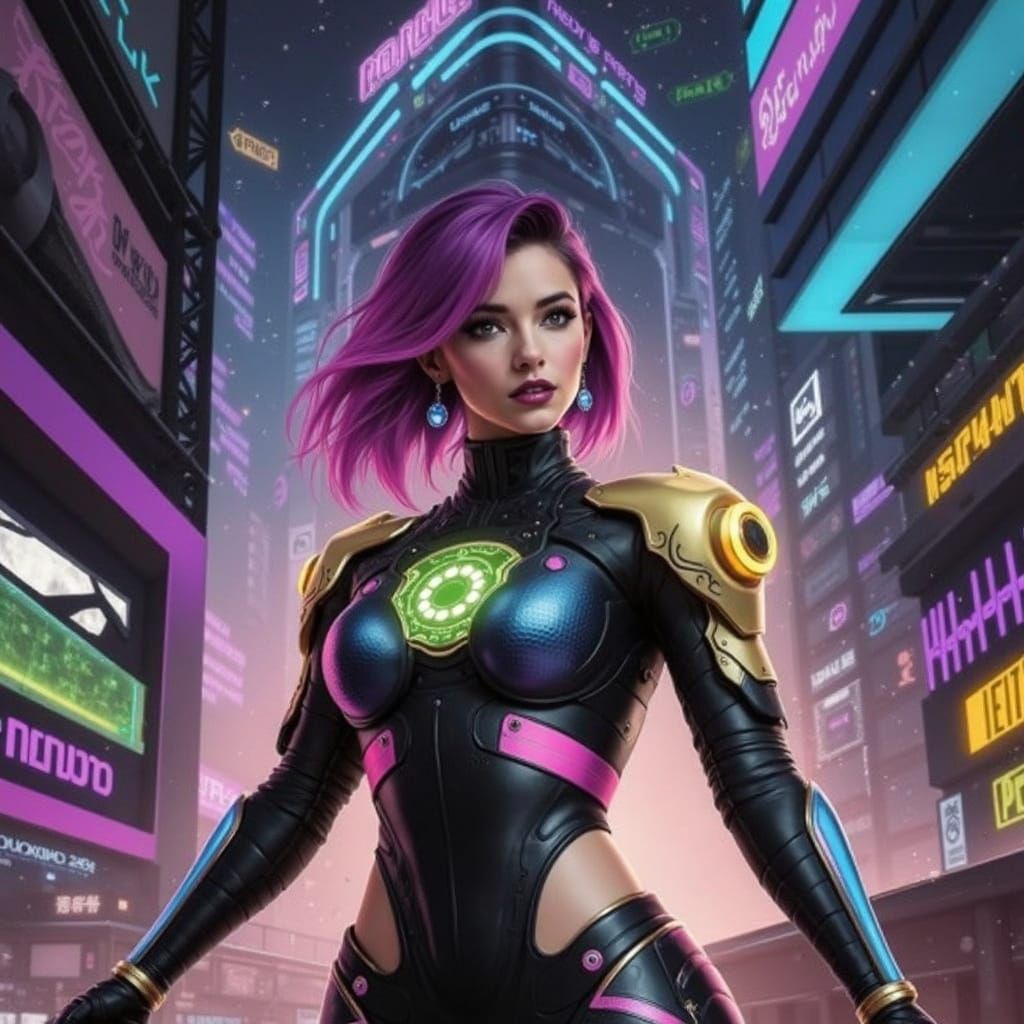 Glamorous Retrofuturistic Fairy in Cyberpunk Armor