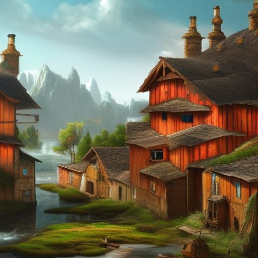 Fantastical Countryside Village in Detailed Matte Painting
