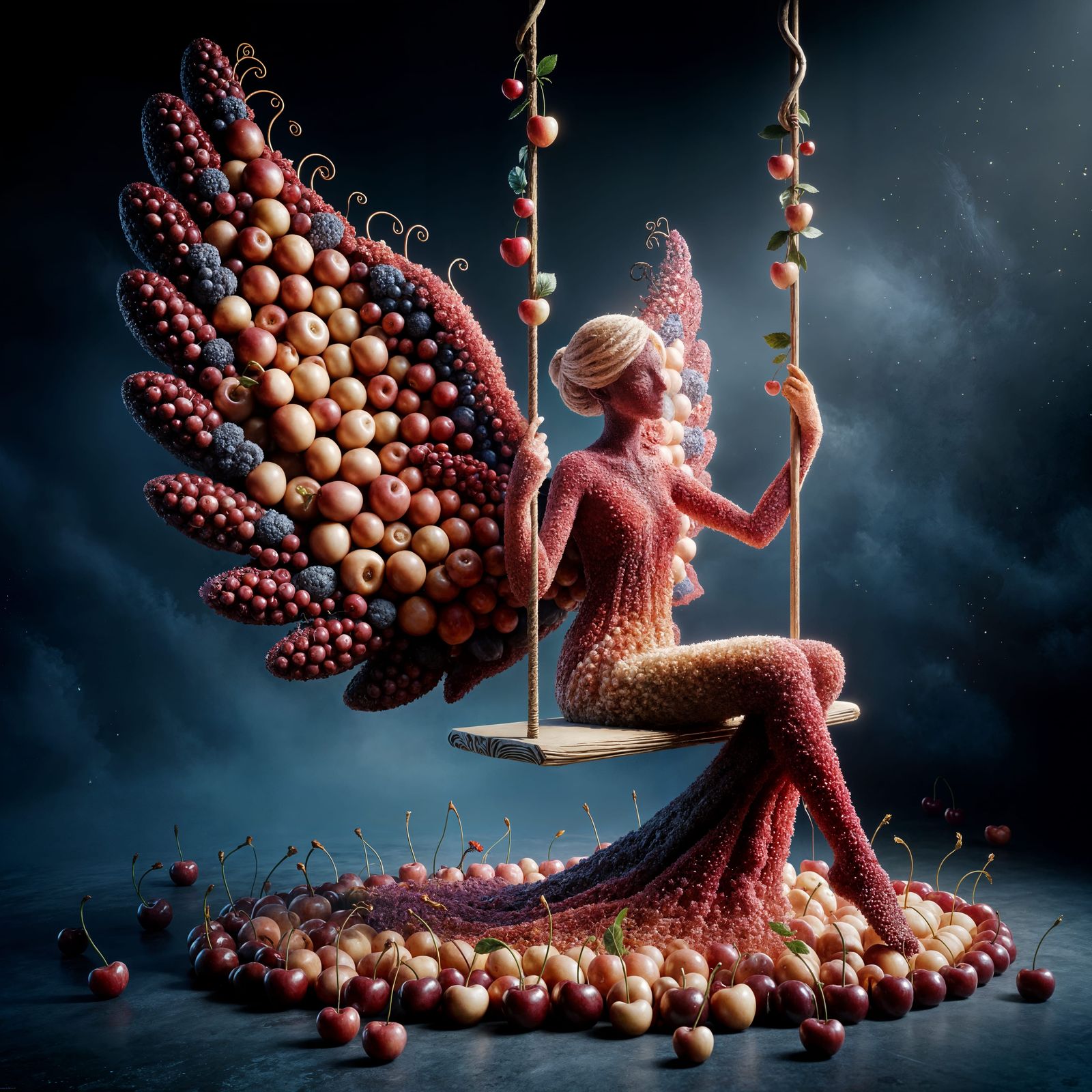 Cherry Angel on a Swing: Fantastical Matte Painting