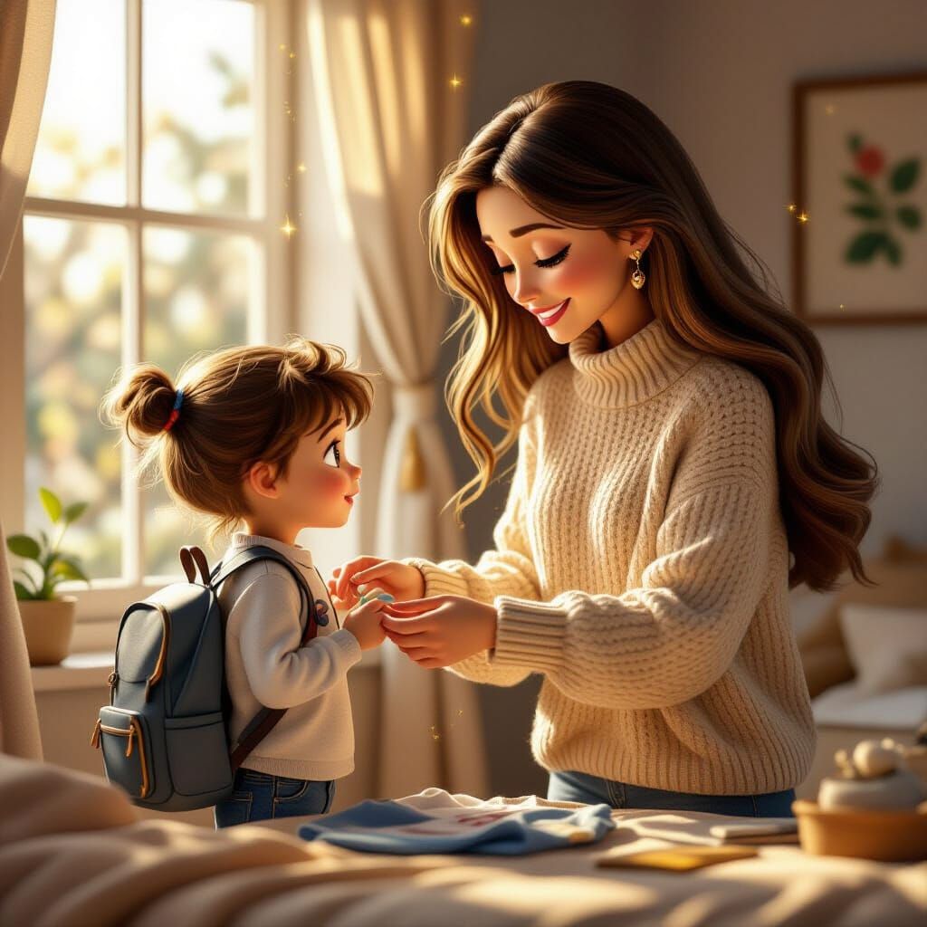 Heartwarming Pixar-Style Scene of Mother and Child